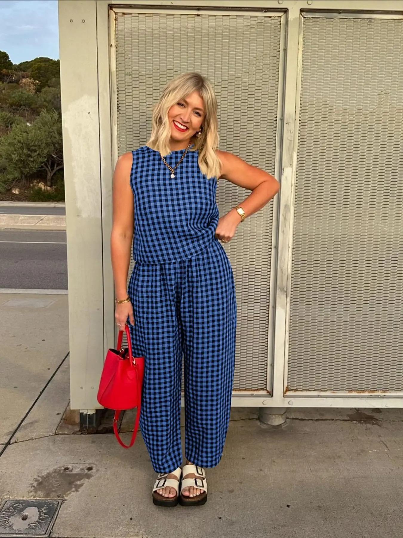 Women's Gingham Sleeveless Tank Top & Barrel Pants Set (BUY 2 FREE SHIPPING)