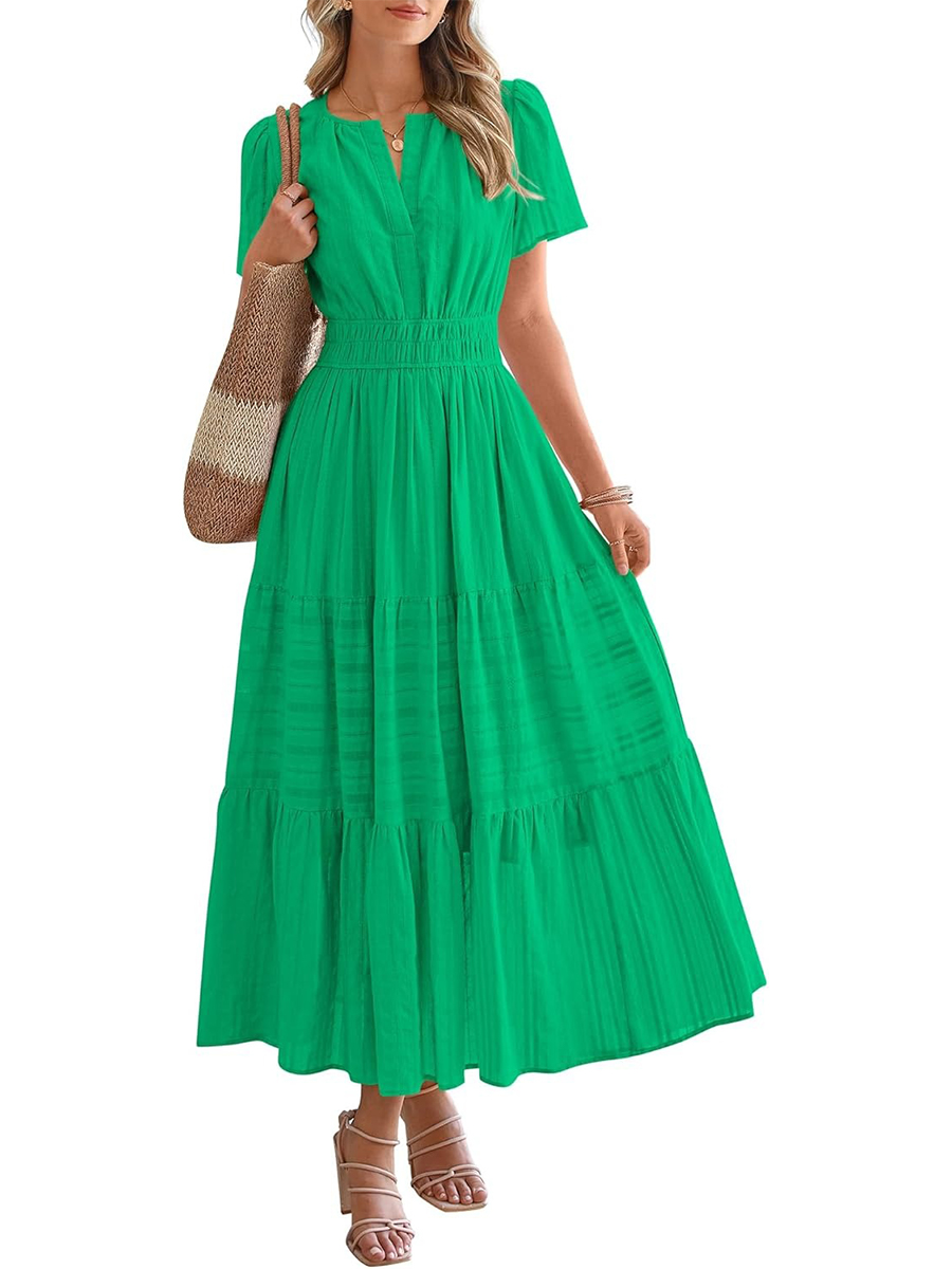 HOT SALE Womens Summer Lightweight Short Sleeve V Casual Midi Maxi Dresses