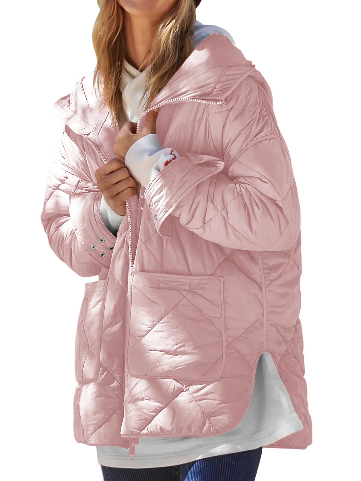 Women's Trendy Hooded Long Sleeve Zip Up Quilted Puffer Jacket
