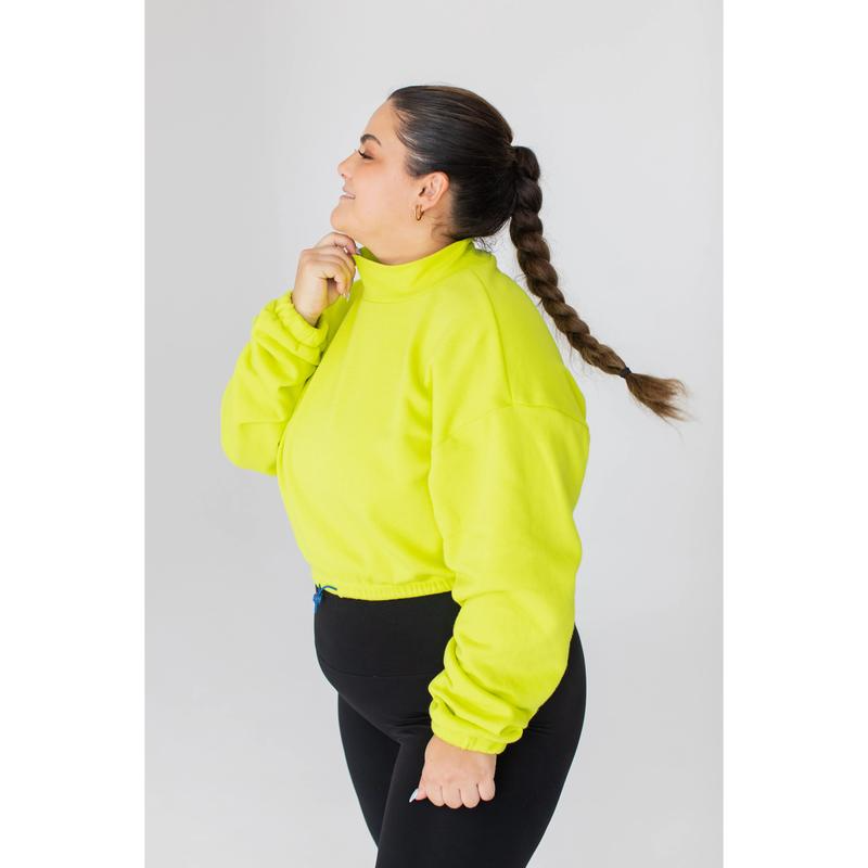 Women's Mock Neck Cropped Sweatshirt – Cozy Drawstring-Waist Pullover for Casual Daily Wear