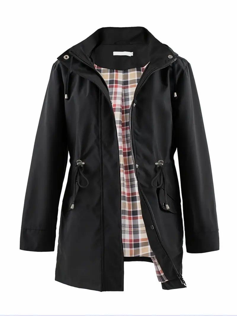 Zip Up Hooded Coat - Adjustable Drawstring Long Sleeve Outerwear