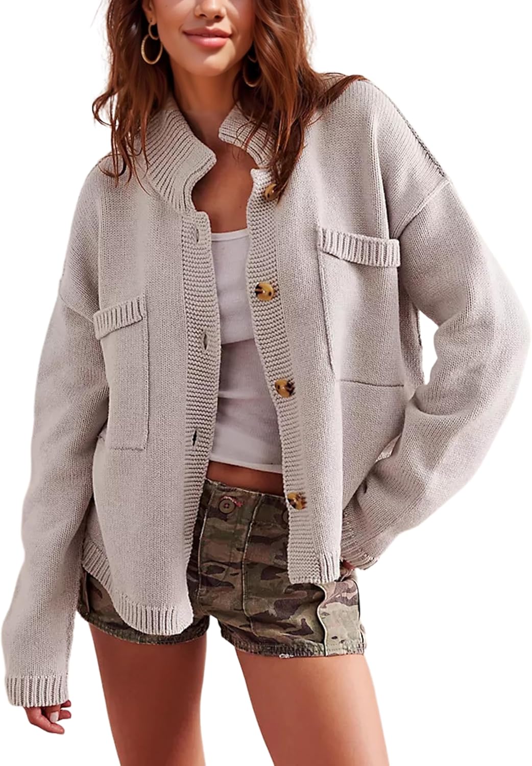 Fall Button Down Knit Casual Loose Cardigan Coat