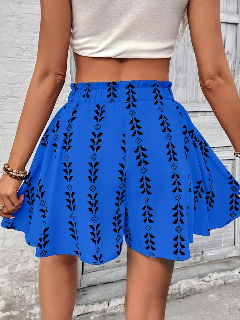 Women's Elastic Waist Ruffle Hem Bohemian Shorts