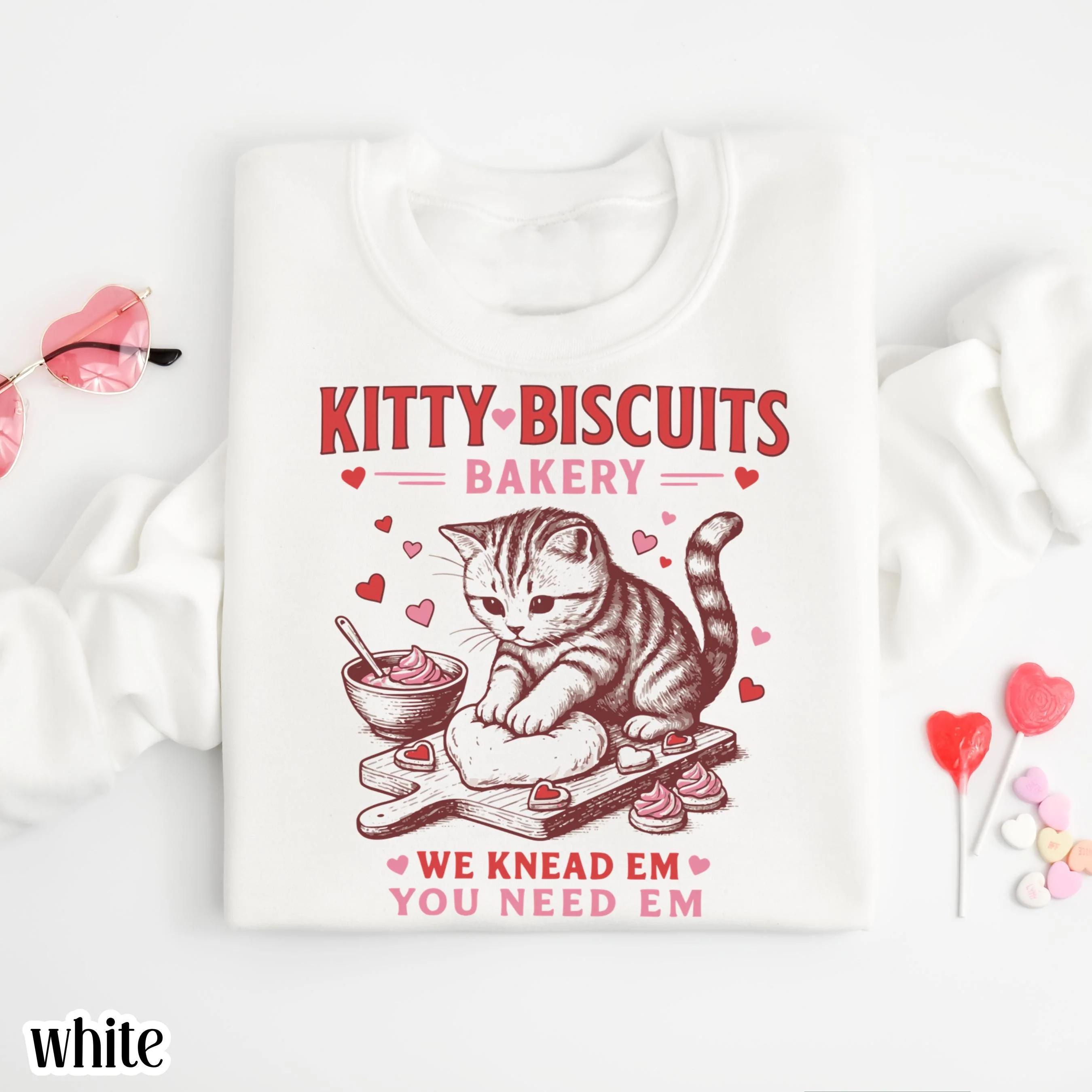 Valentines Kitty Biscuits Bakery Printed Sweatshirt