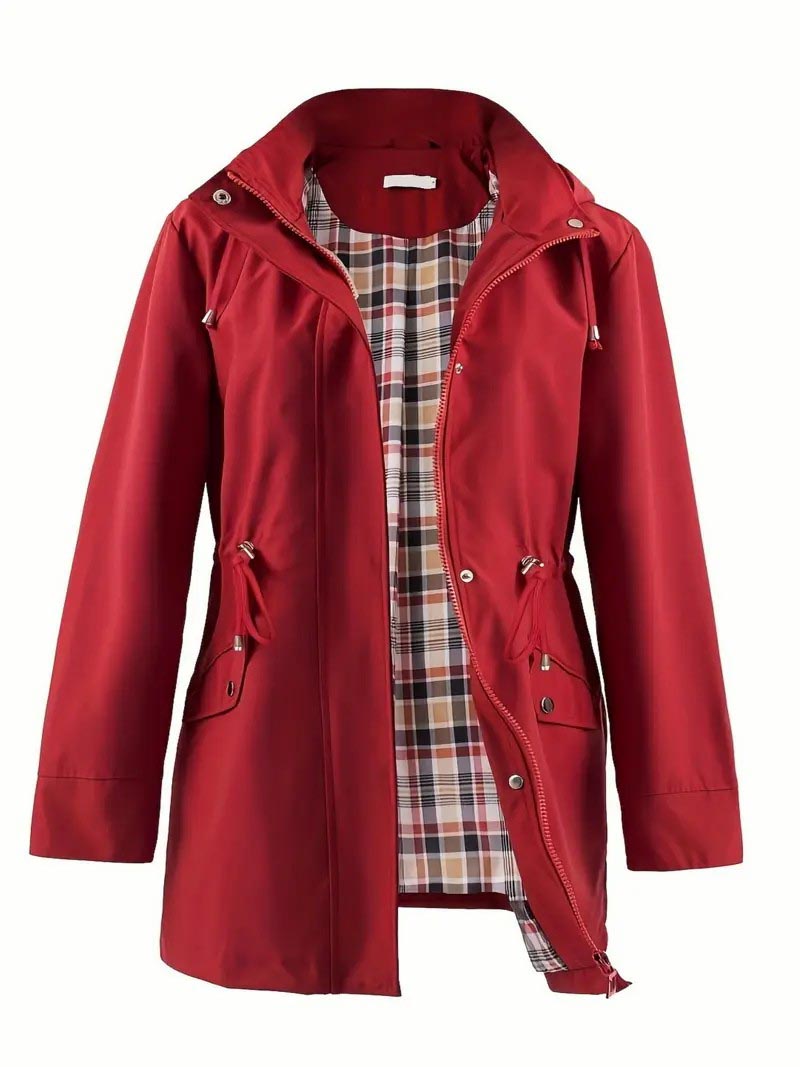 Zip Up Hooded Coat - Adjustable Drawstring Long Sleeve Outerwear