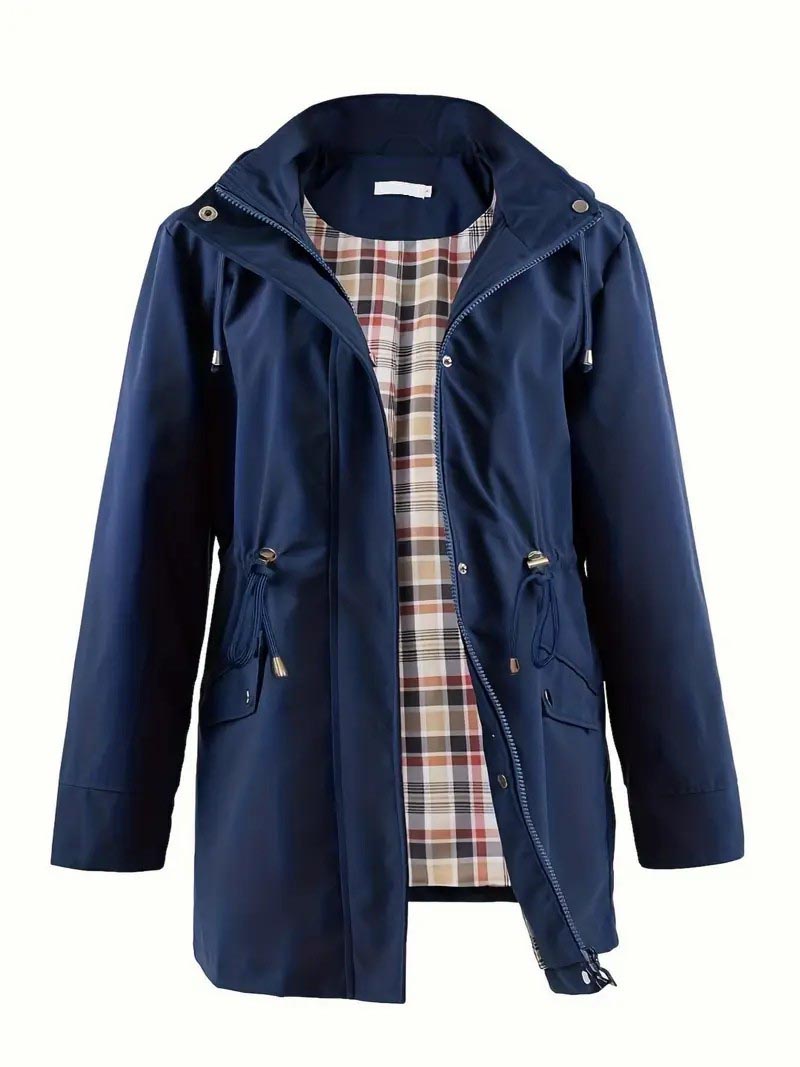 Zip Up Hooded Coat - Adjustable Drawstring Long Sleeve Outerwear