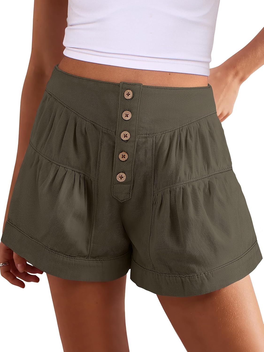 Women's Summer Baggy Flowy Wide Leg Buttons Pleated Denim Shorts