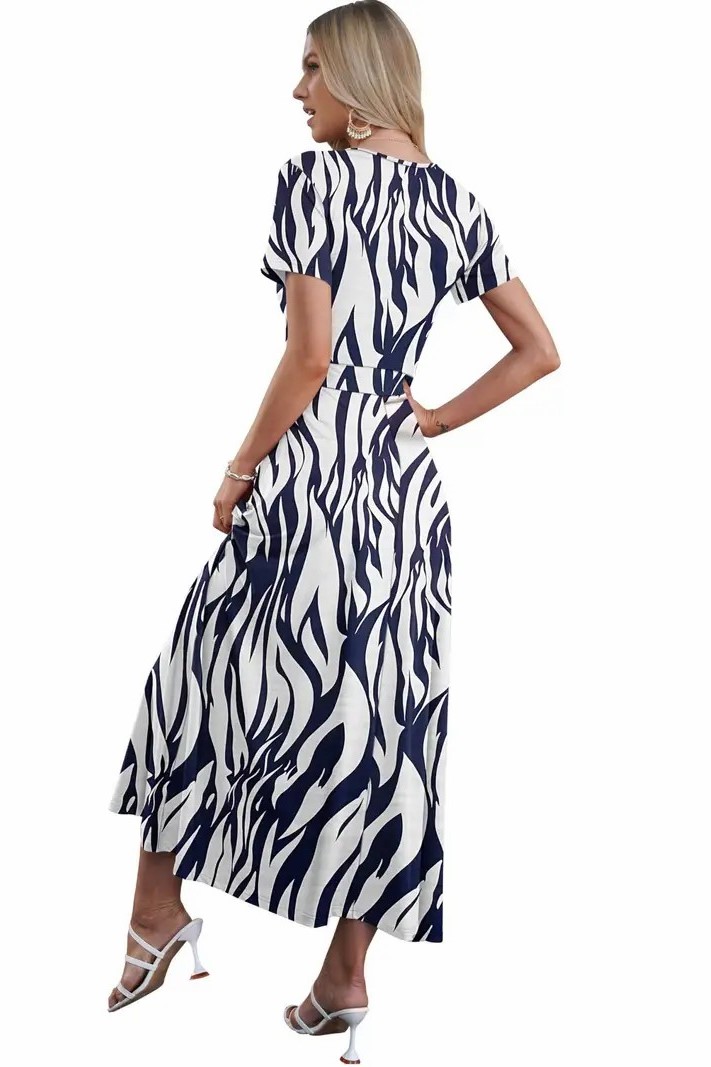 Women's V Neck Floral Print Beach Long Flowy Dress with Pockets