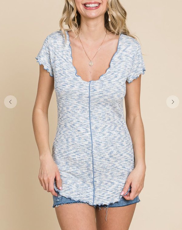 V Neck Cap Sleeve Merrow Edge Top