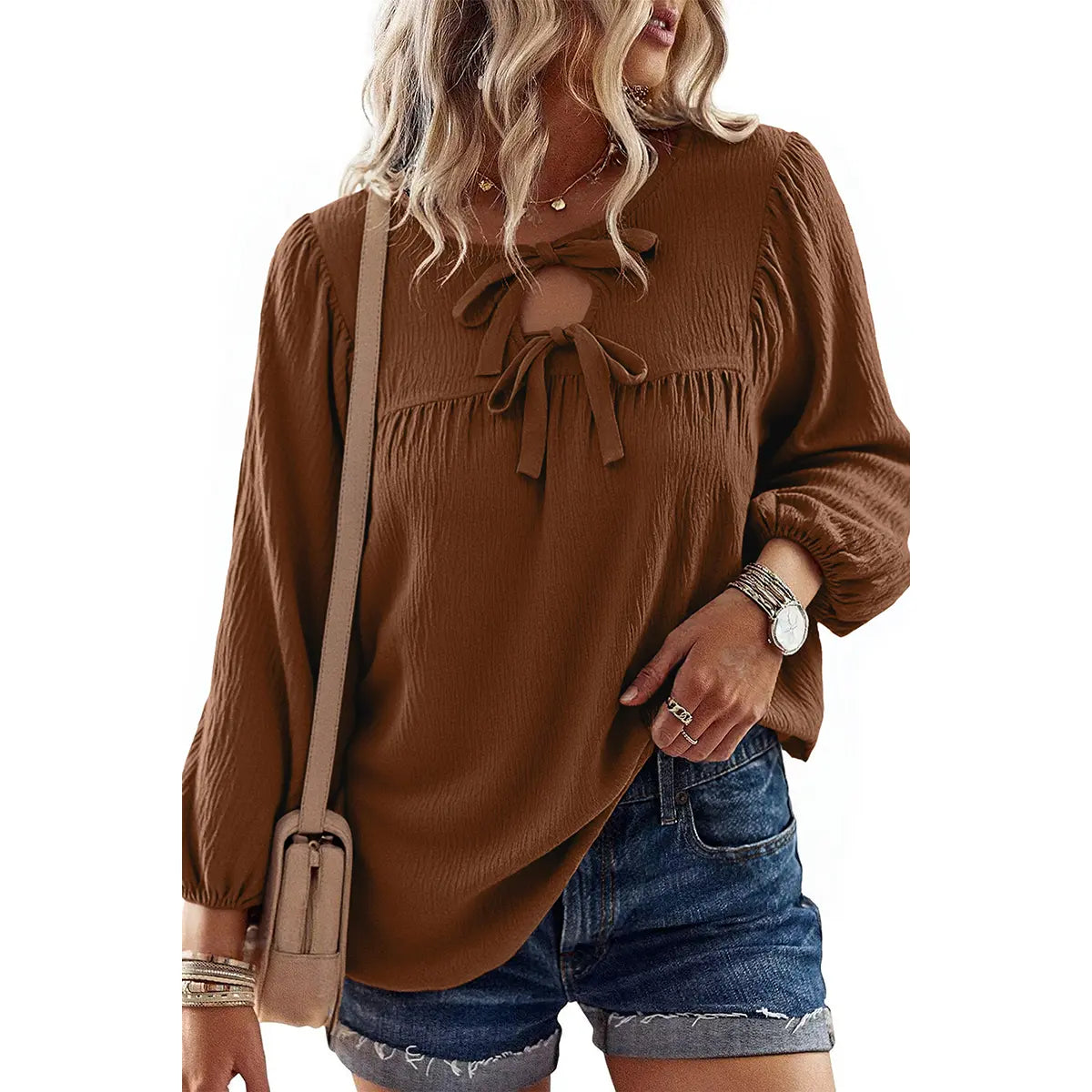 2026 Spring/Summer Women's Casual Solid White Tunic Blouse