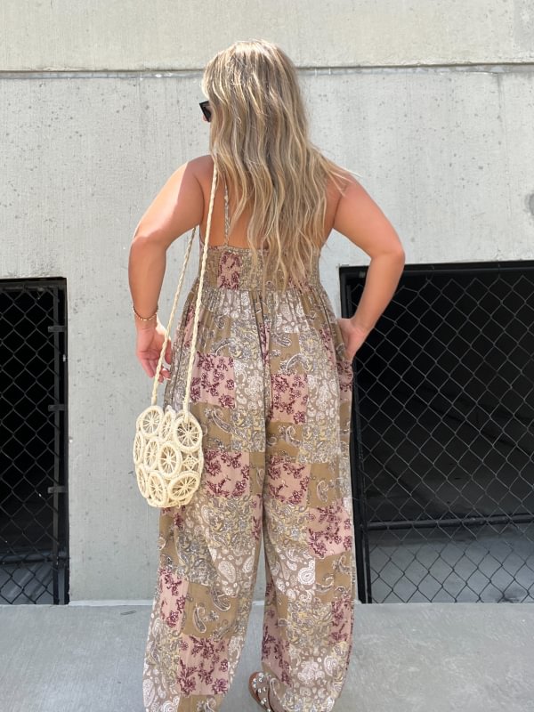 Patchwork Print Loose Jumpsuit (Buy 2 Free Shipping)-hivebabe.com