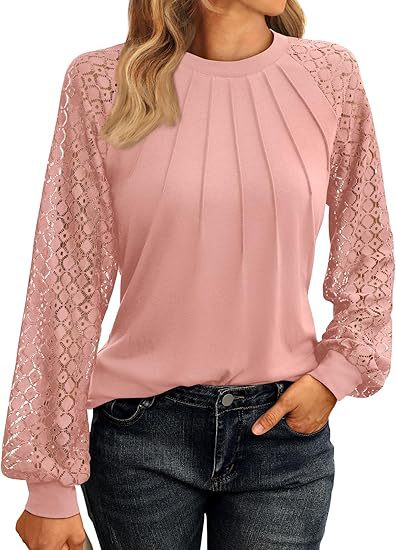 Women's Dressy Casual Lace Long Sleeve Knit Tops Shirts