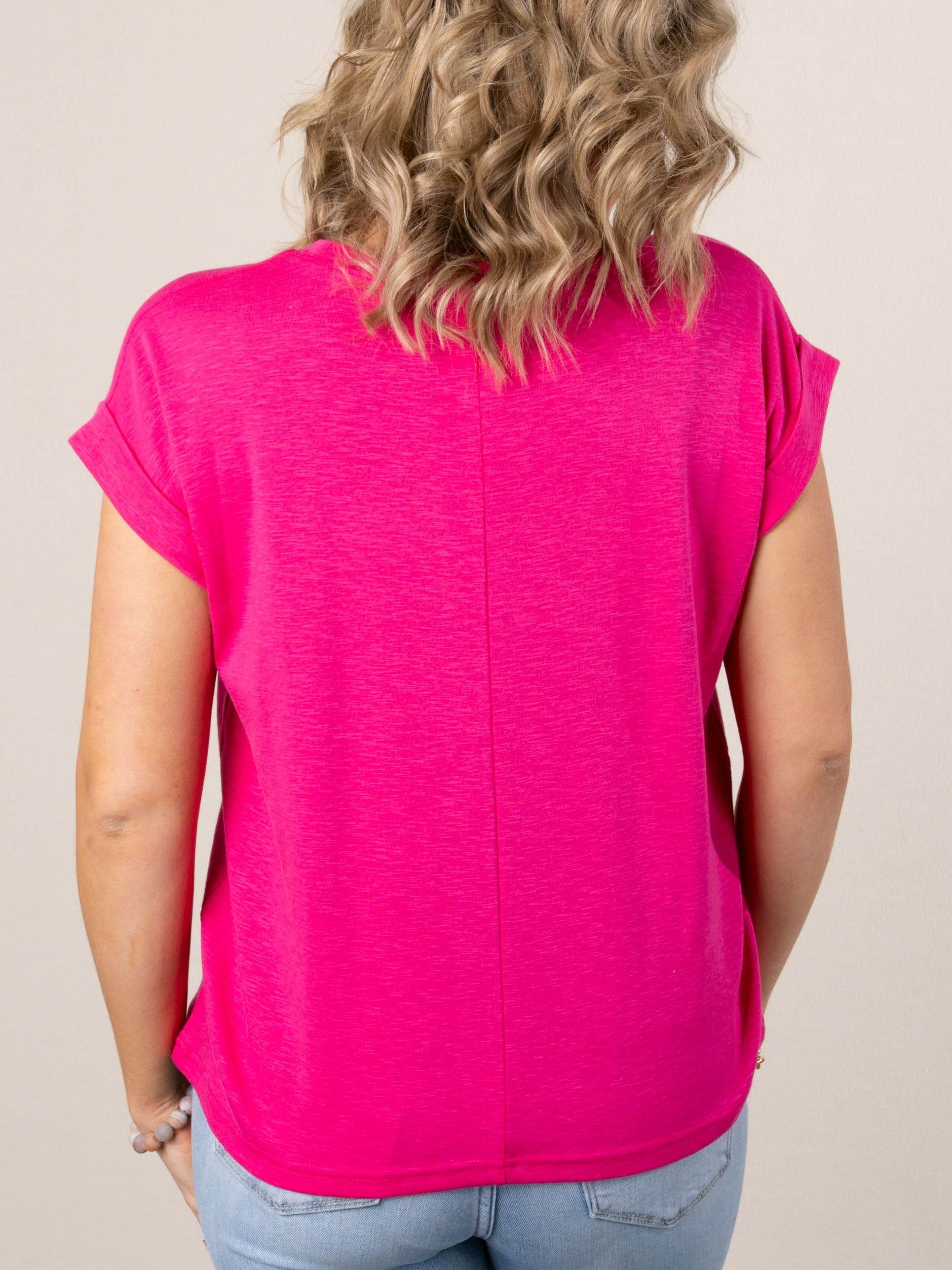 Women's Crew Neck Knit Rolled Cuff Short Sleeve Basic Tee