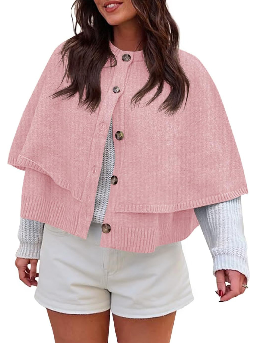 Women's Button Up Crew Neck Knit Knit Cape Cardigan Sweater