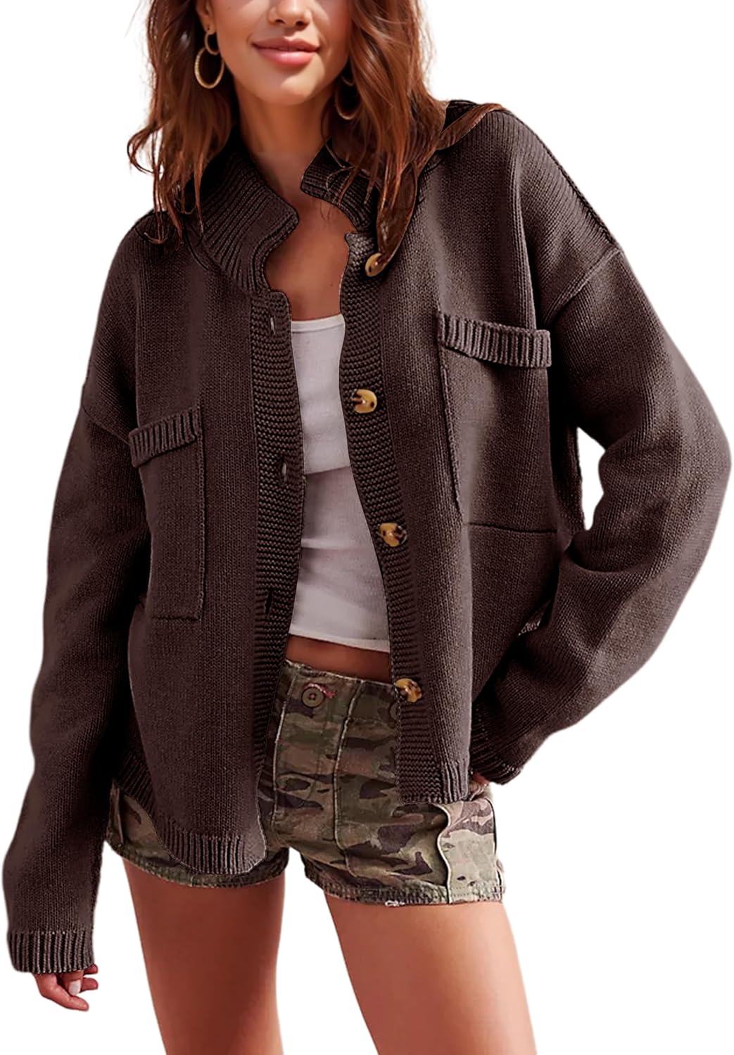 Fall Button Down Knit Casual Loose Cardigan Coat