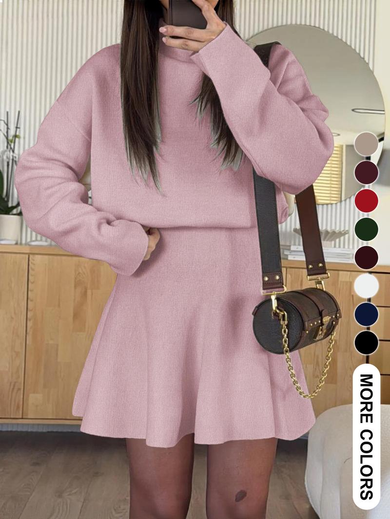 Women's Half-High Neck Long Sleeve Loose Fit Knit Sweater Dress