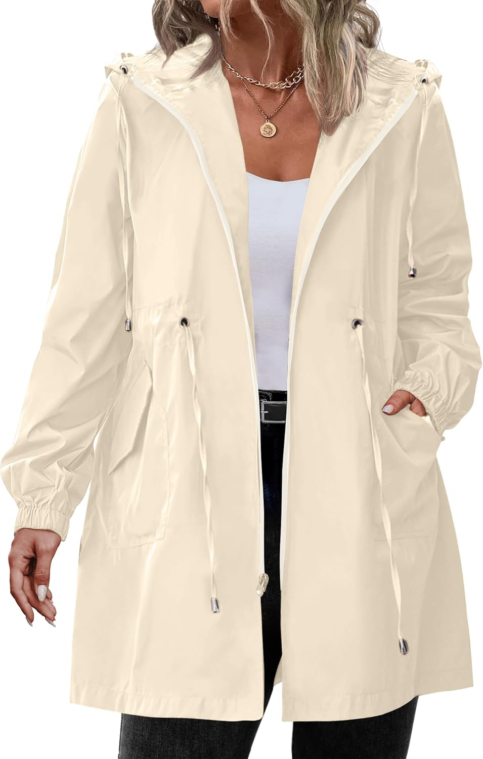 Women's Plus Size Lightweight Hooded Waterproof Jackets with Pockets