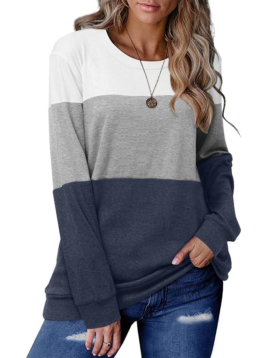 Women's Colorblock Striped Long Sleeve Casual Sweatshirt Tops