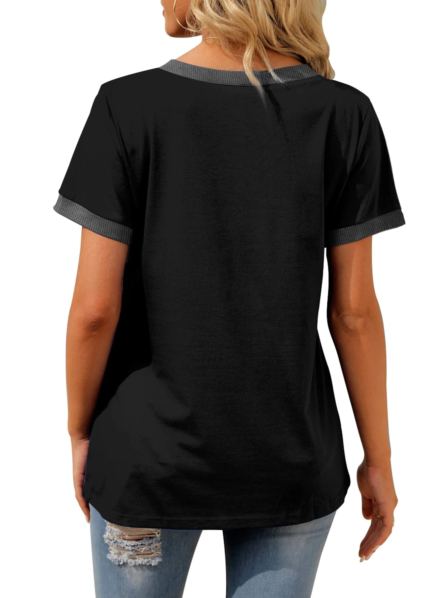 Women T Shirts Short Sleeve Loose Casual Summer Tops with Pocket