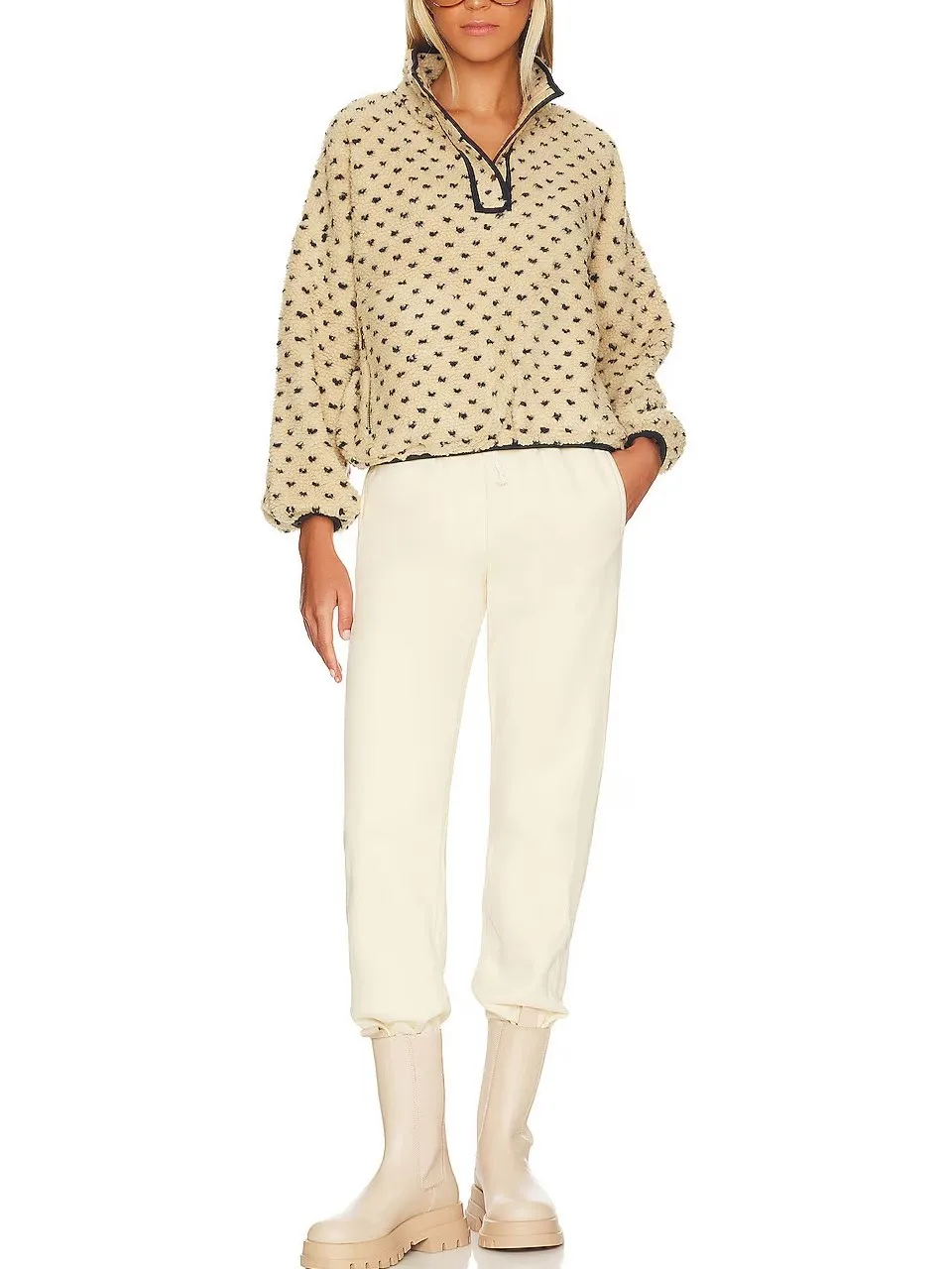 Women's Button-down Turtleneck Heart Sherpa Pullover