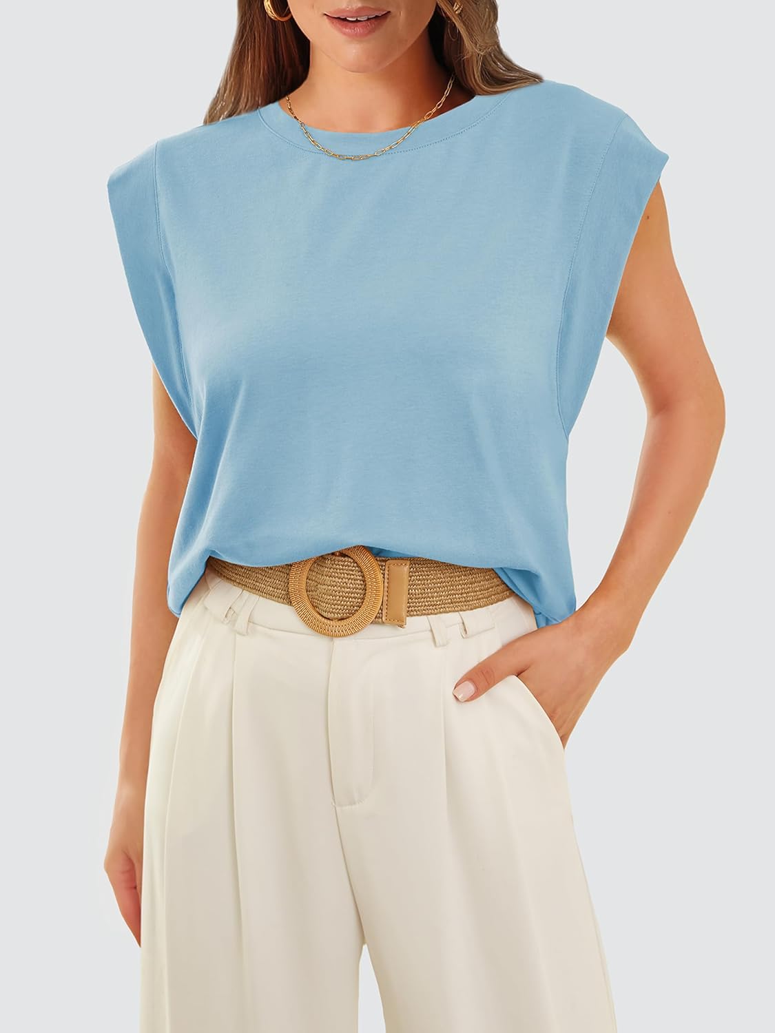 Women's Crewneck Cap Sleeve Casual Tank Basic Tee