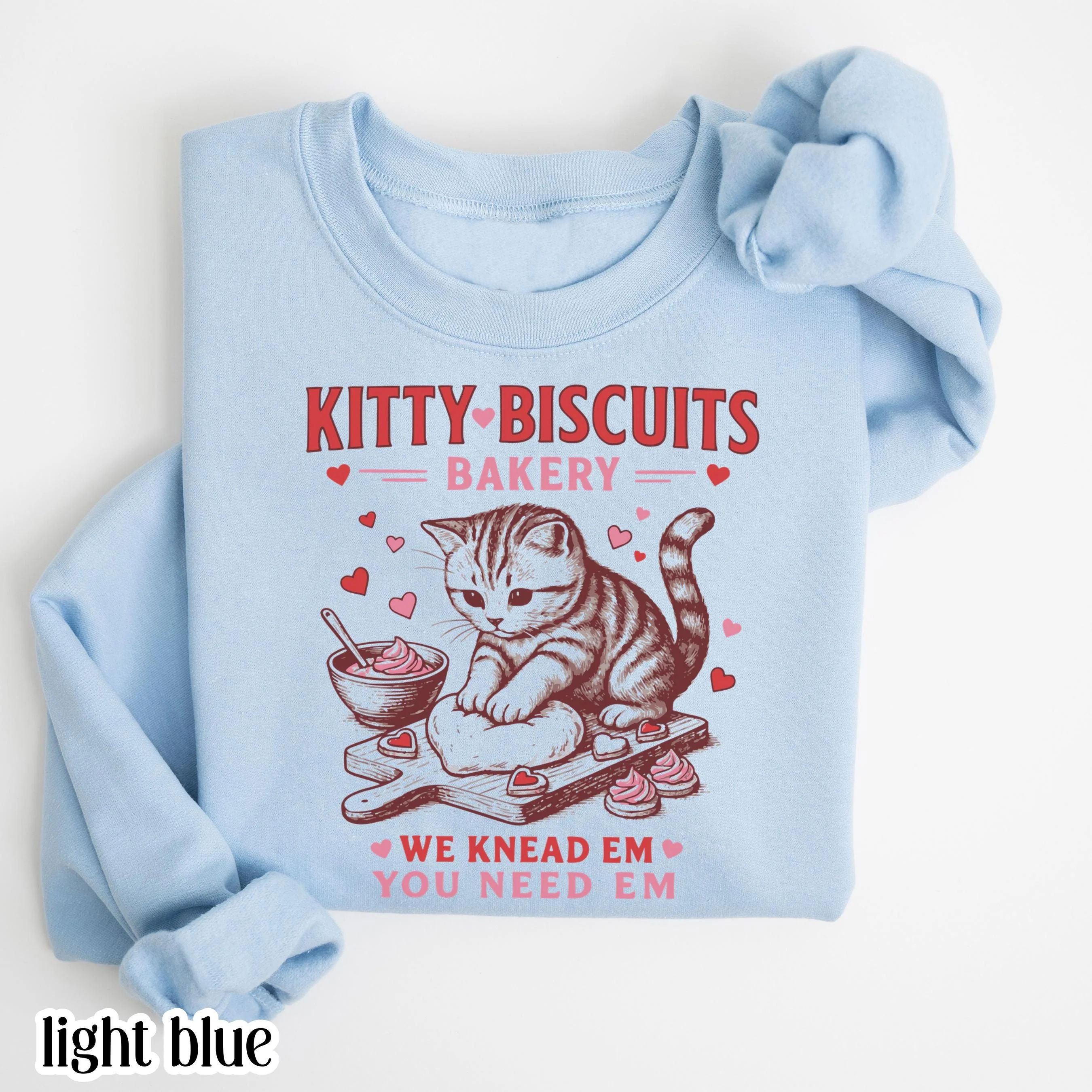 Valentines Kitty Biscuits Bakery Printed Sweatshirt