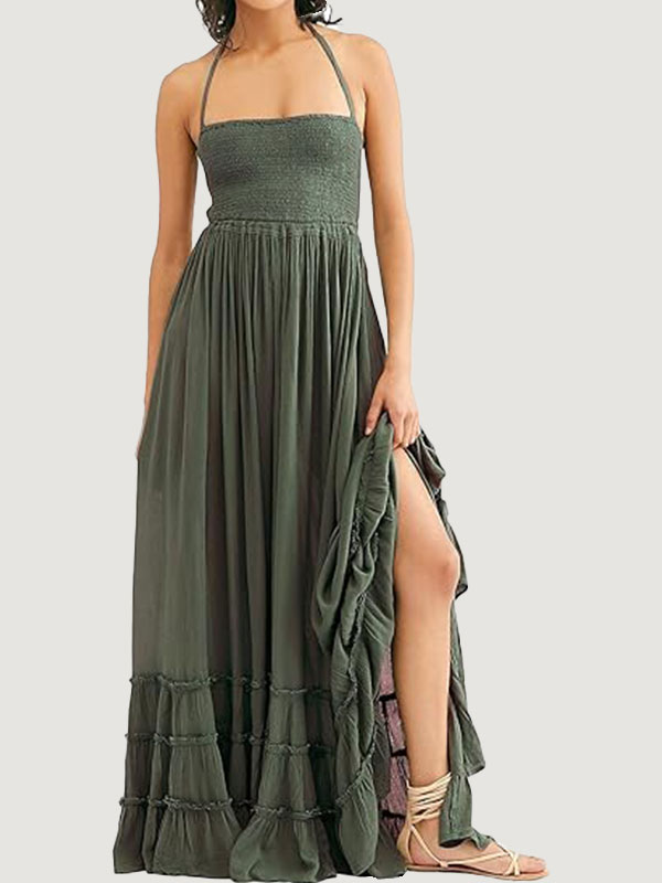 Women's Summer Halter Sexy Backless Maxi Dress