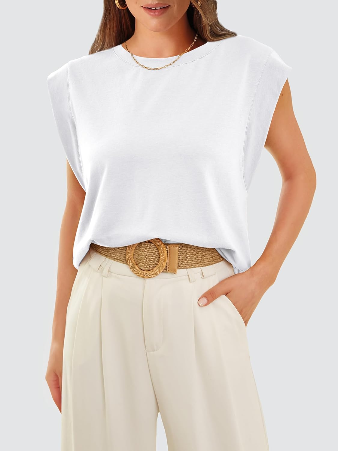 Women's Crewneck Cap Sleeve Casual Tank Basic Tee