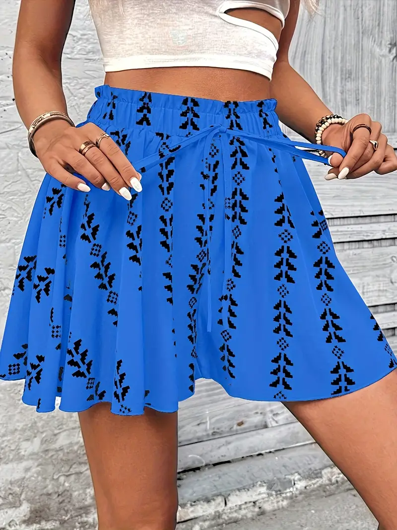 Women's Elastic Waist Ruffle Hem Bohemian Shorts