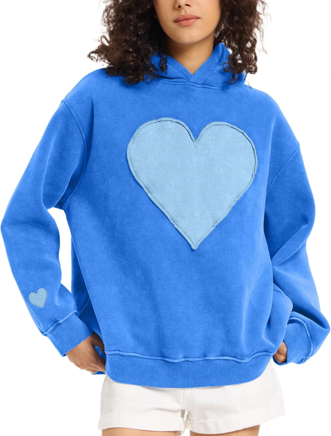 Women's Oversized Heart Patch Couples Hooded Sweatshirts