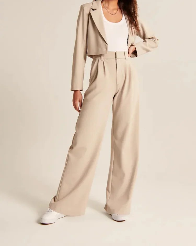 The Effortless Tailored Wide Leg Pants -Pink Laura