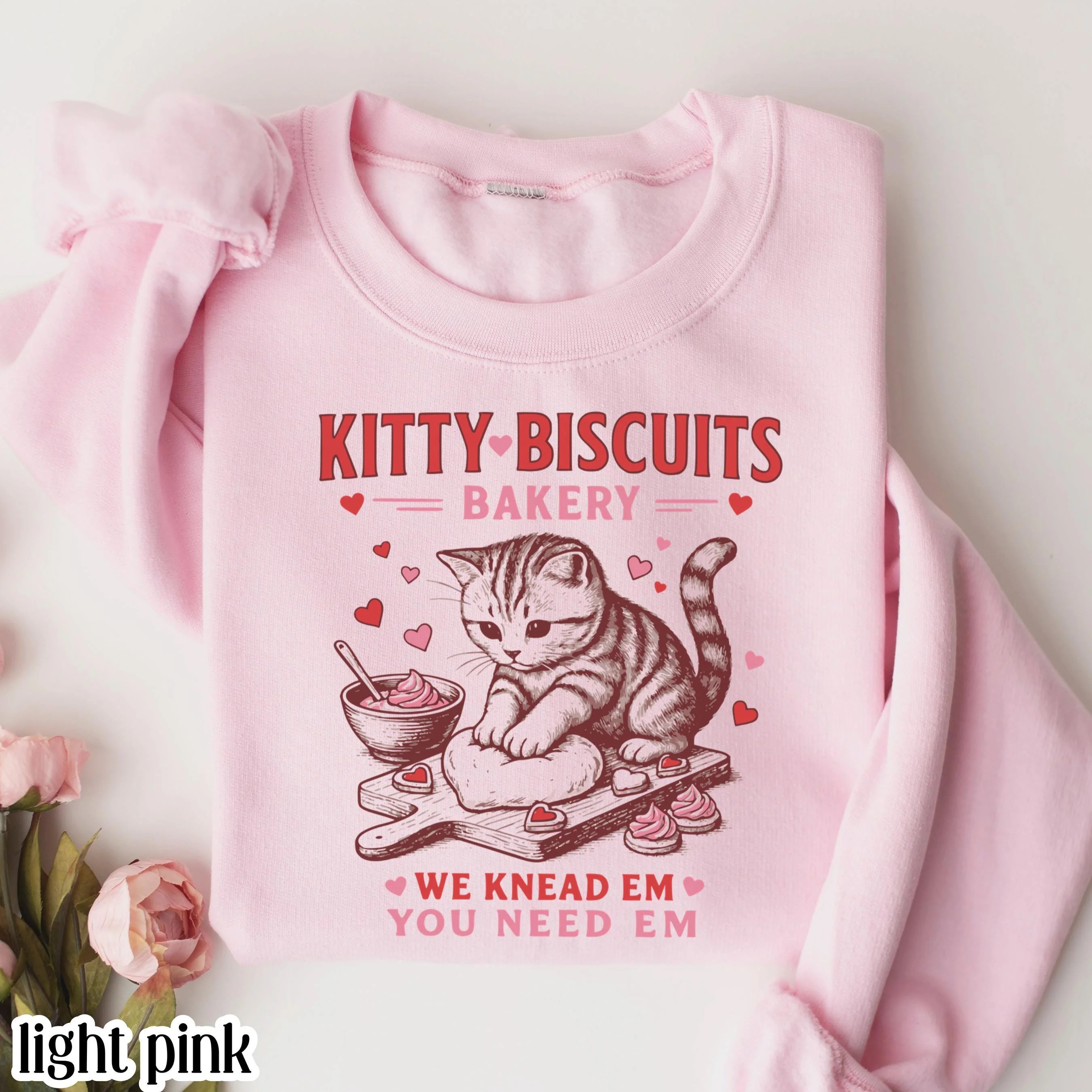 Valentines Kitty Biscuits Bakery Printed Sweatshirt
