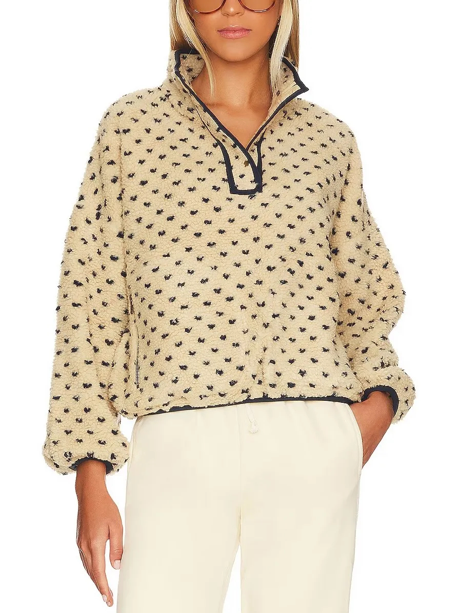 Women's Button-down Turtleneck Heart Sherpa Pullover