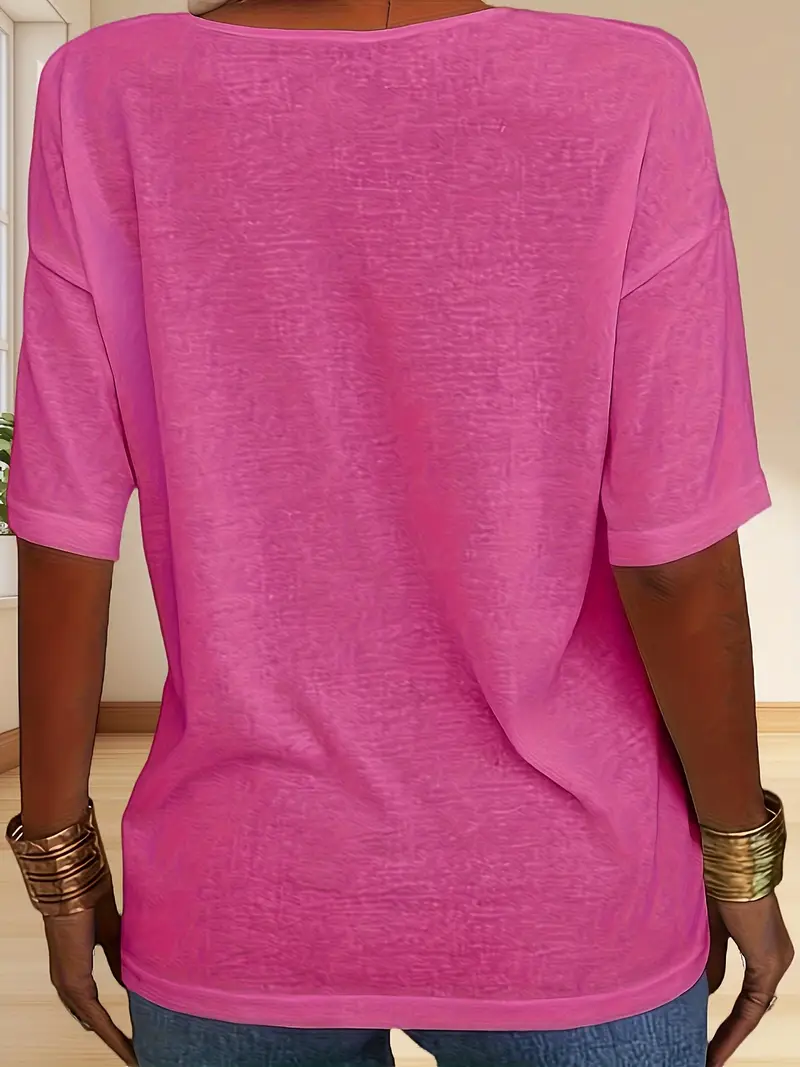 Women's Fashion V-Neck Half Sleeves Oversized T Shirt Solid Casual Loose Basic Tops(buy 3 free shipping)