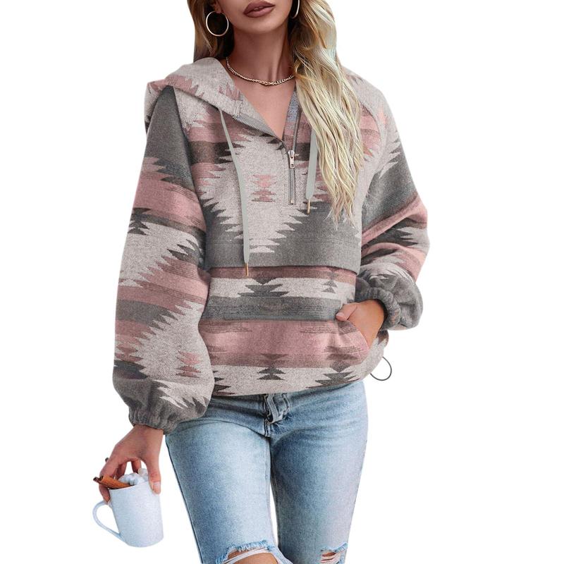 Women’s Oversized Hoodie Zip Up Long Sleeve Aztec Loose Fit Sweatshirts Pullover Tops