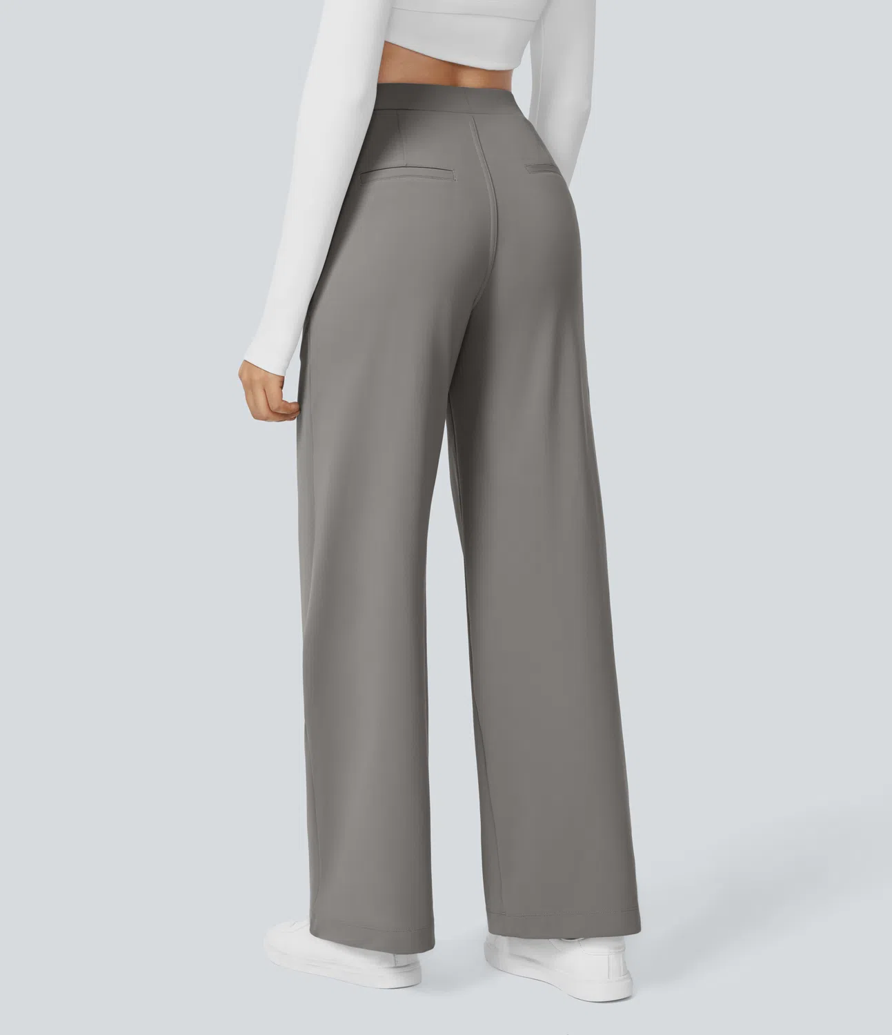 High Waisted Plicated Side Pocket Straight Leg Work Pants