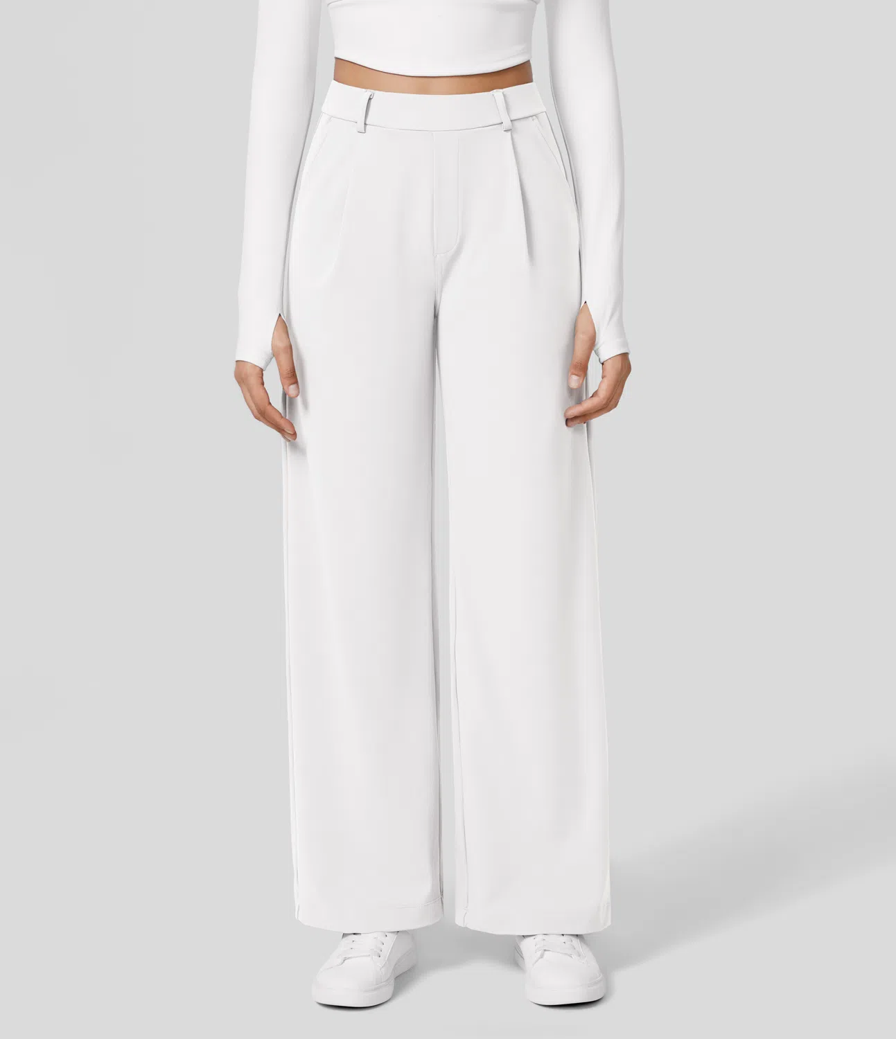 High Waisted Plicated Side Pocket Straight Leg Work Pants