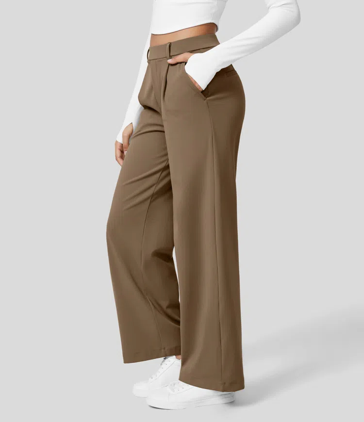 High Waisted Plicated Side Pocket Straight Leg Work Pants（Buy 2 Free Shipping）-hivebabe.com