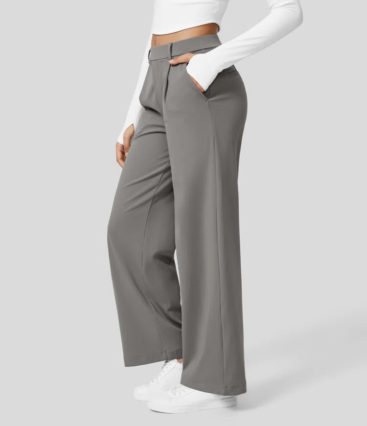 High Waisted Plicated Side Pocket Straight Leg Work Pants（Buy 2 Free Shipping）-hivebabe.com