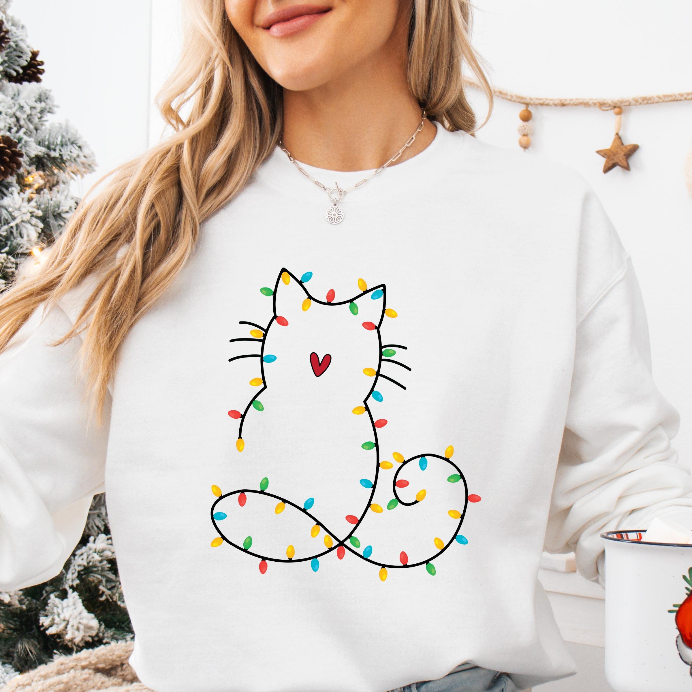 Cute Christmas Cat Lights Sweatshirt