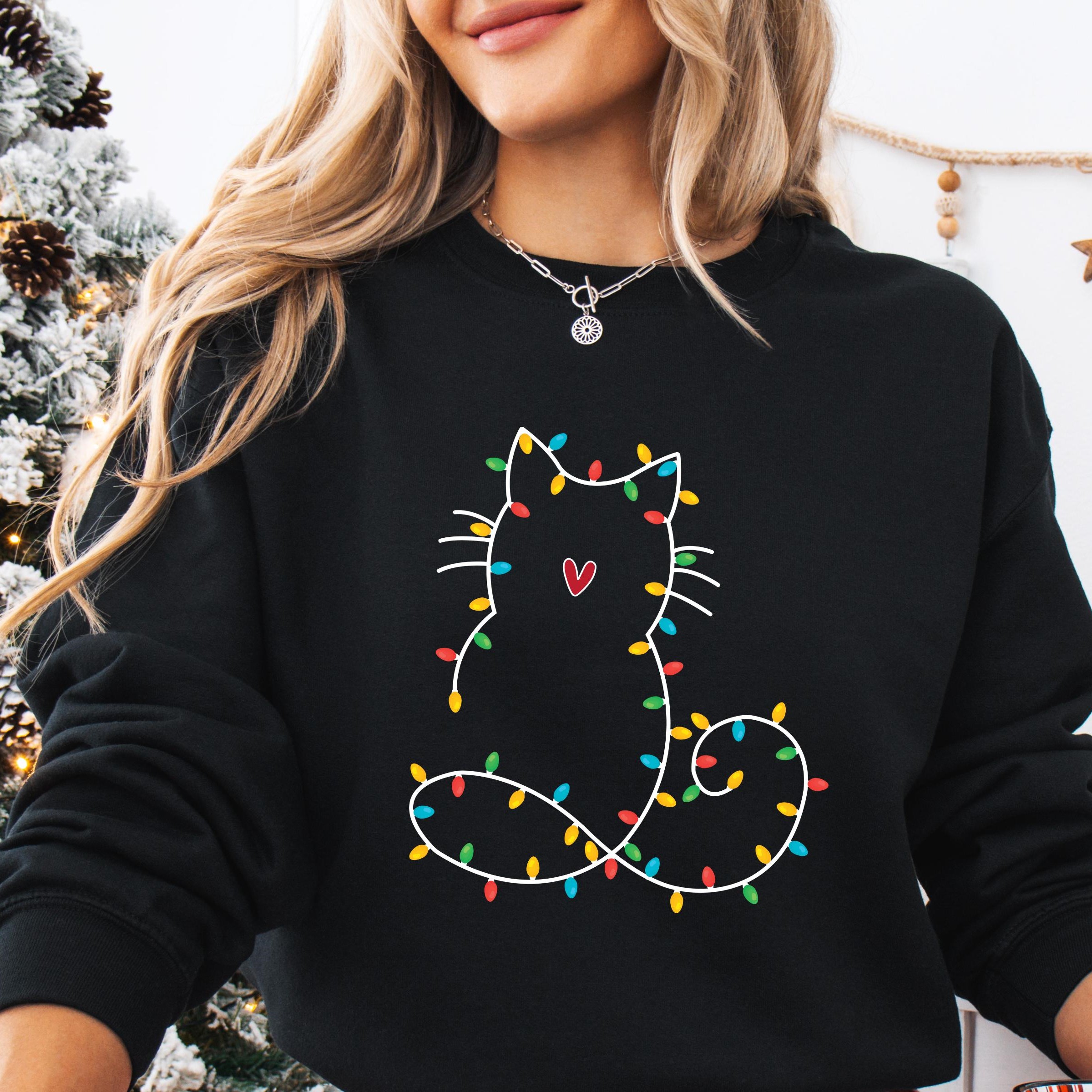 Cute Christmas Cat Lights Sweatshirt