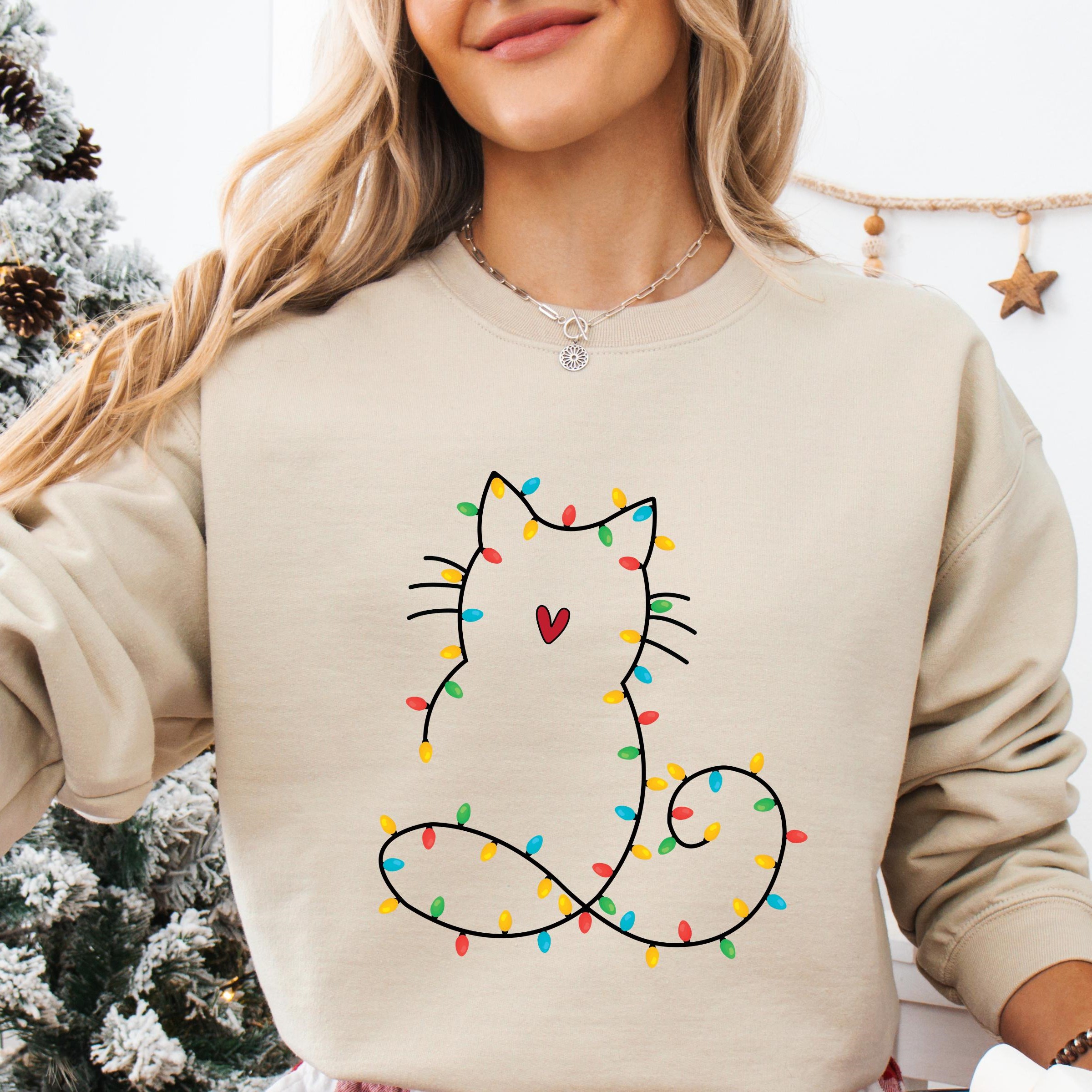 Cute Christmas Cat Lights Sweatshirt