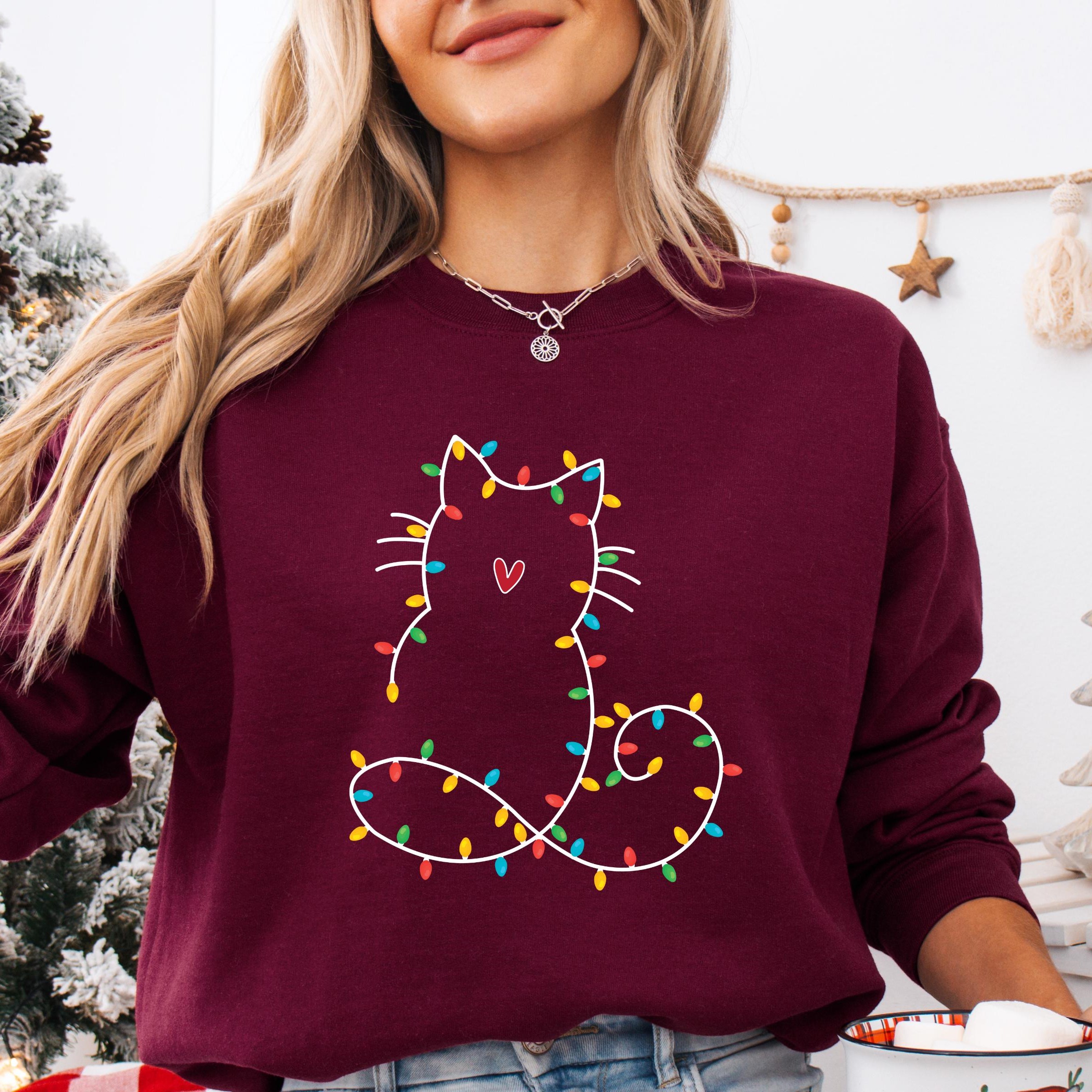 Cute Christmas Cat Lights Sweatshirt