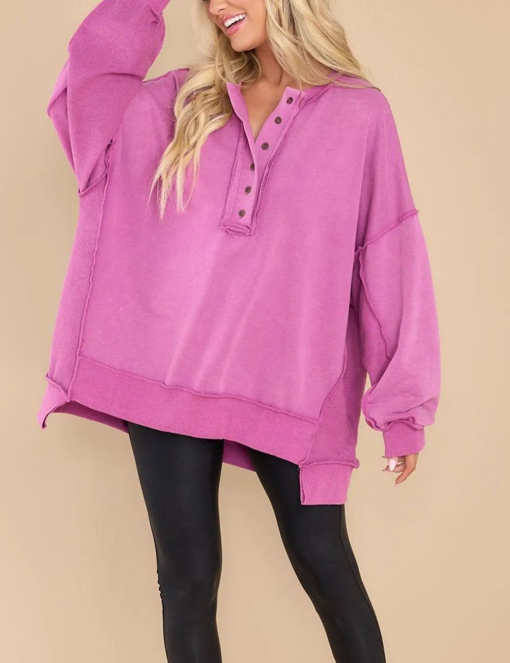 Oversized Casual Buttoned Henley Sweatshirt (Buy 2 Free Shipping)