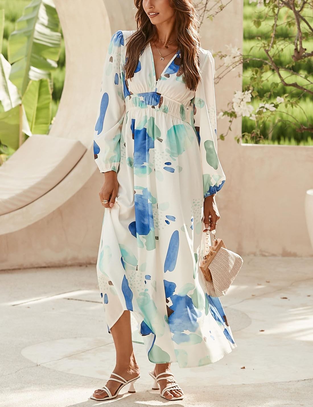 ⏰Women's 2024 Long Sleeve Boho Floral Maxi Dress-hivebabe.com
