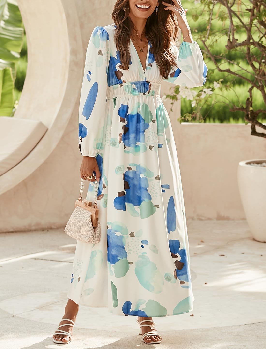 ⏰Women's 2024 Long Sleeve Boho Floral Maxi Dress-hivebabe.com