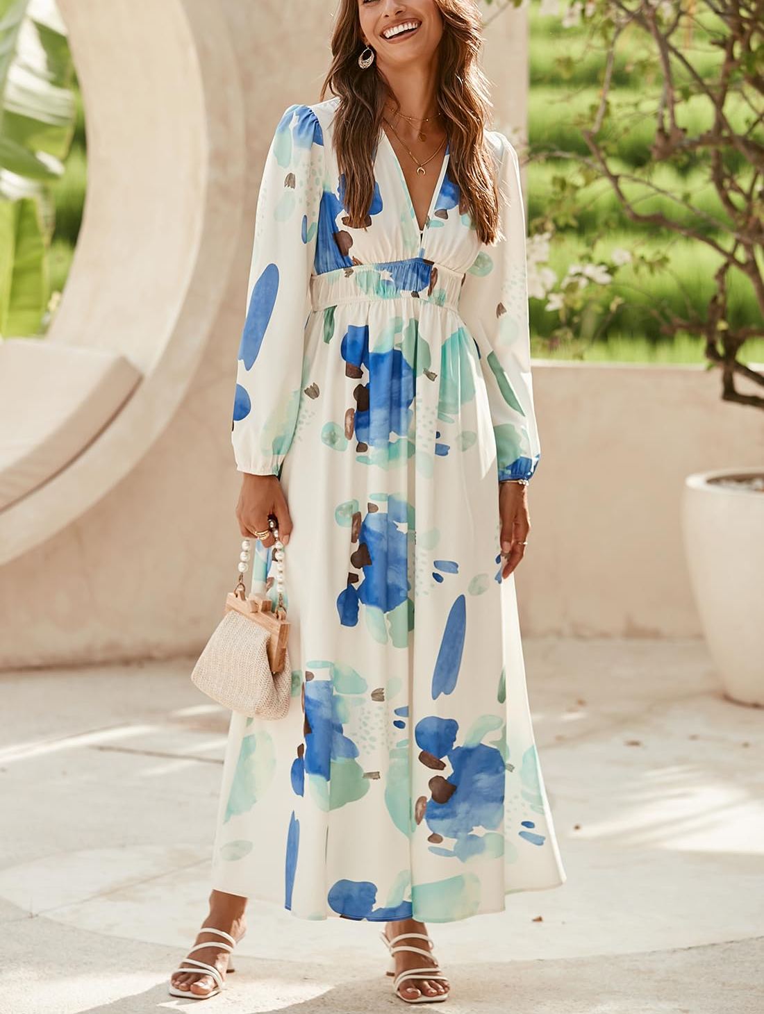 ⏰Women's 2024 Long Sleeve Boho Floral Maxi Dress-hivebabe.com