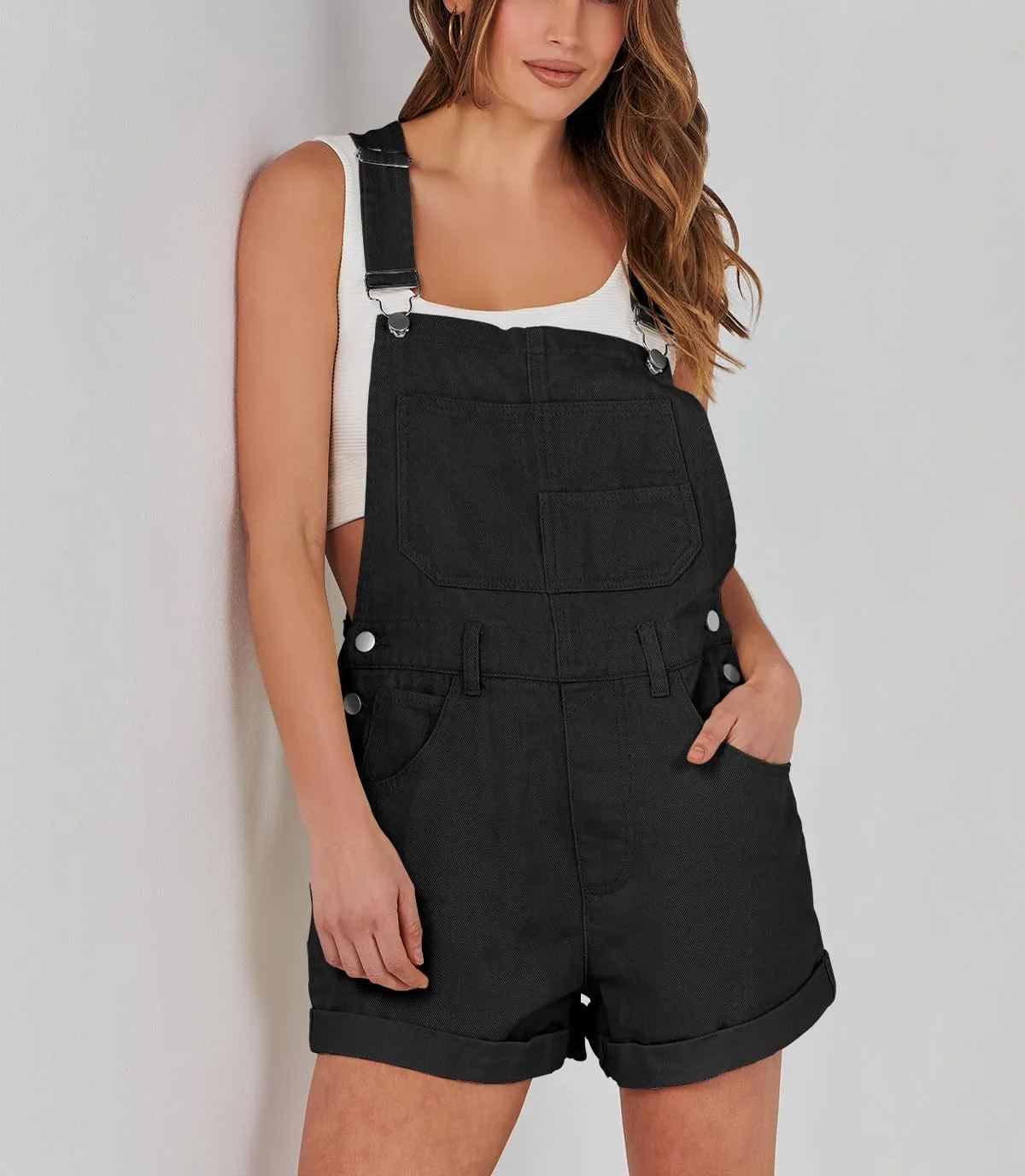  Womens Loose Fit Adjustable Strap Jean Bibs Jumpsuit