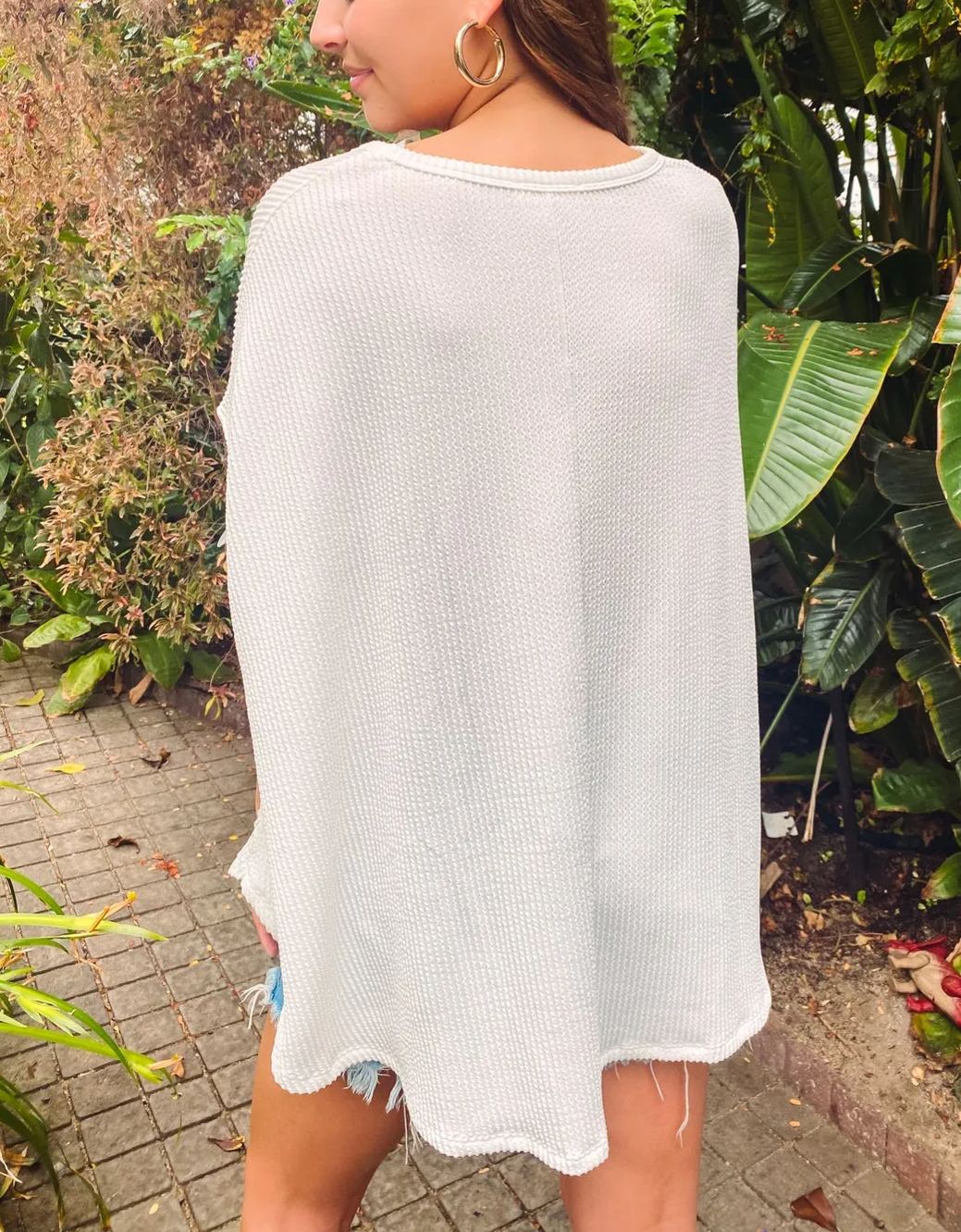 Corded V Neck Handkerchief Hem Top