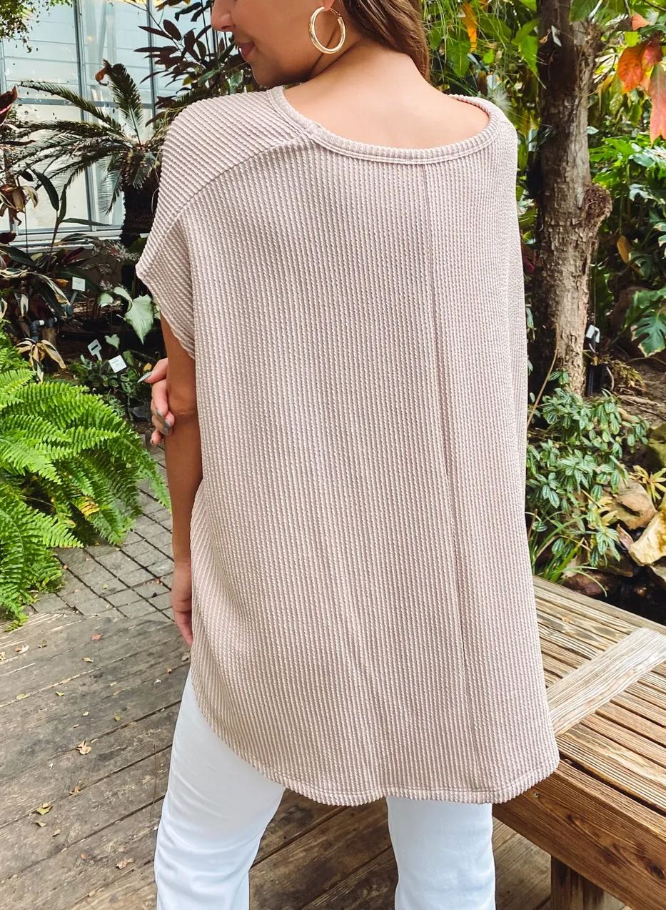 Corded V Neck Handkerchief Hem Top